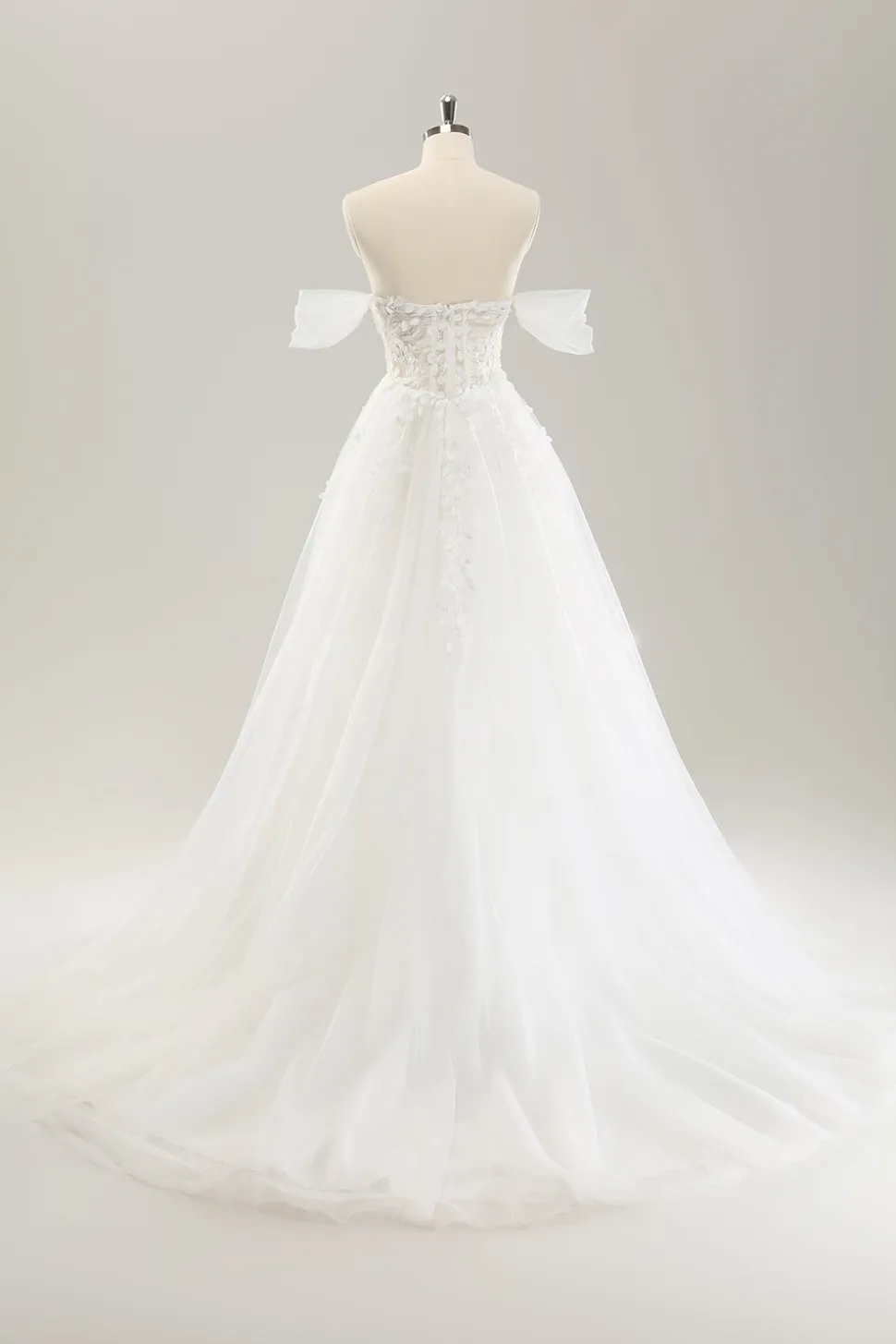 Princesa fora do ombro varrer trem tule espartilho vestido de noiva com apliques