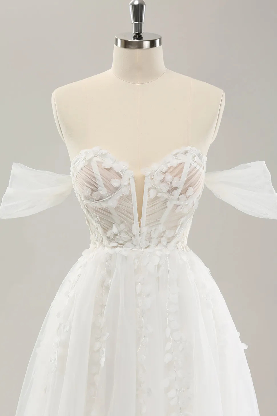 Princesa fora do ombro varrer trem tule espartilho vestido de noiva com apliques