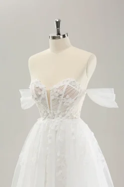 Princesa fora do ombro varrer trem tule espartilho vestido de noiva com apliques