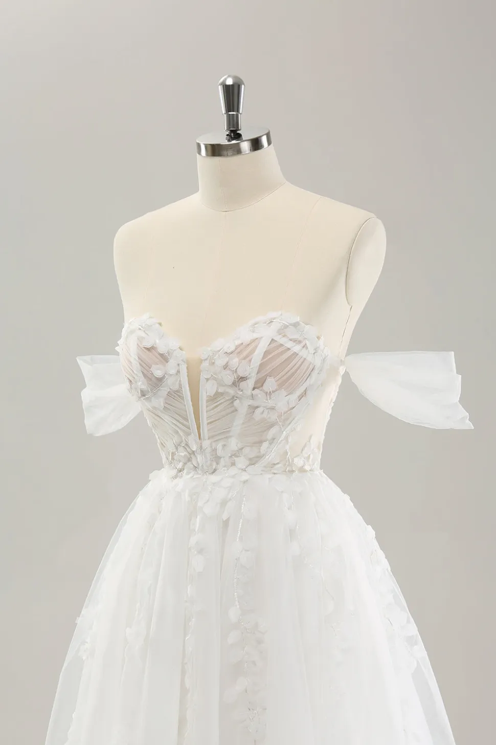Princesa fora do ombro varrer trem tule espartilho vestido de noiva com apliques