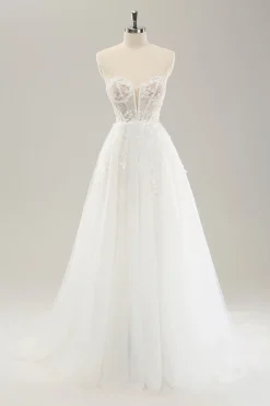 Princesa fora do ombro varrer trem tule espartilho vestido de noiva com apliques