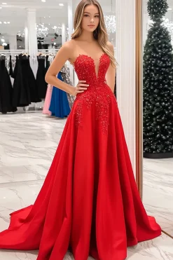 Princesa Querida Vestido de Baile de Cetim com Apliques