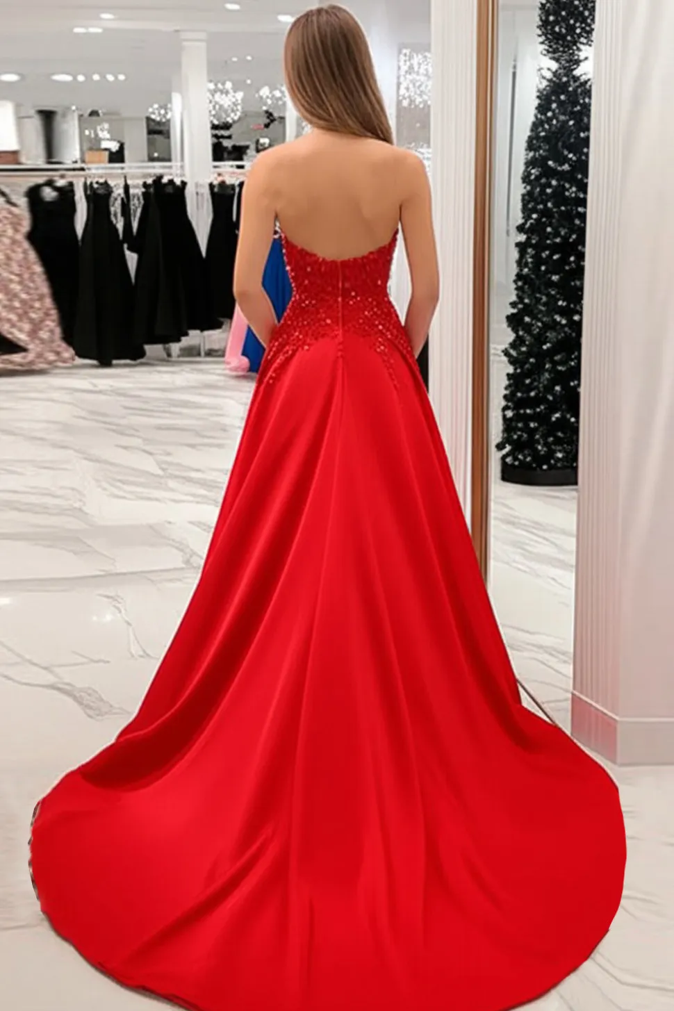Princesa Querida Vestido de Baile de Cetim com Apliques