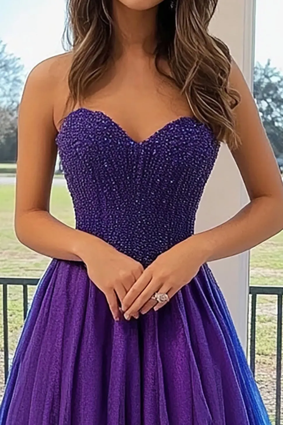 Princesa Tulle Ameixa Querida Vestido Longo Baile de Formatura com Apliques