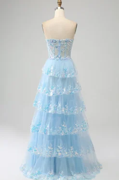 Princesa Uma linha querida lavanda espartilho vestido de baile com renda em camadas