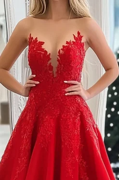 Princesa Vermelha Querida Cetim Applique Long Prom Dress