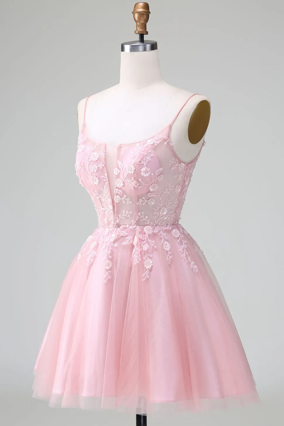 Princess Blush Applique Tulle Uma Linha Vestido Curto Homecoming