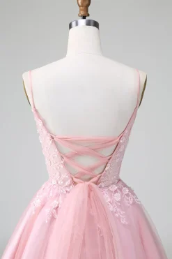 Princess Blush Applique Tulle Uma Linha Vestido Curto Homecoming