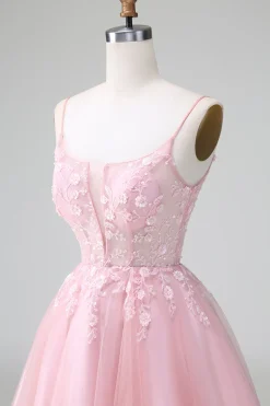 Princess Blush Applique Tulle Uma Linha Vestido Curto Homecoming