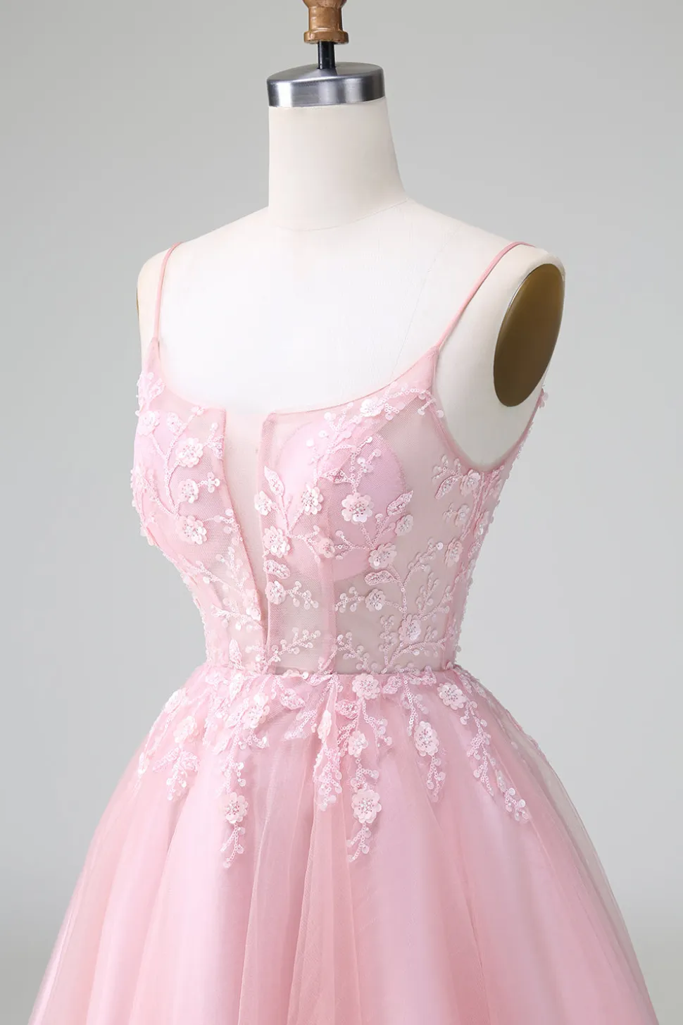 Princess Blush Applique Tulle Uma Linha Vestido Curto Homecoming