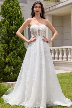 Princess White A-Line Lace Up Tulle Corset Vestido de Noiva com Appliques Lace