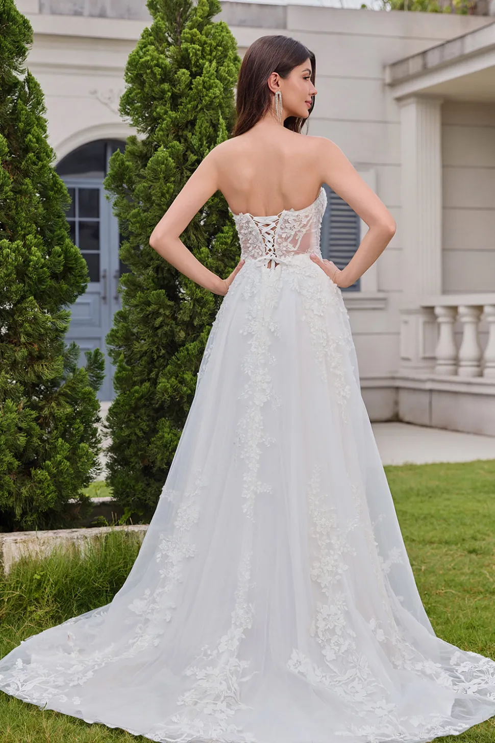 Princess White A-Line Lace Up Tulle Corset Vestido de Noiva com Appliques Lace