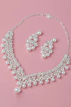 Pérola Rhinestone Pingente Colar Brincos Tiara Conjunto de joias