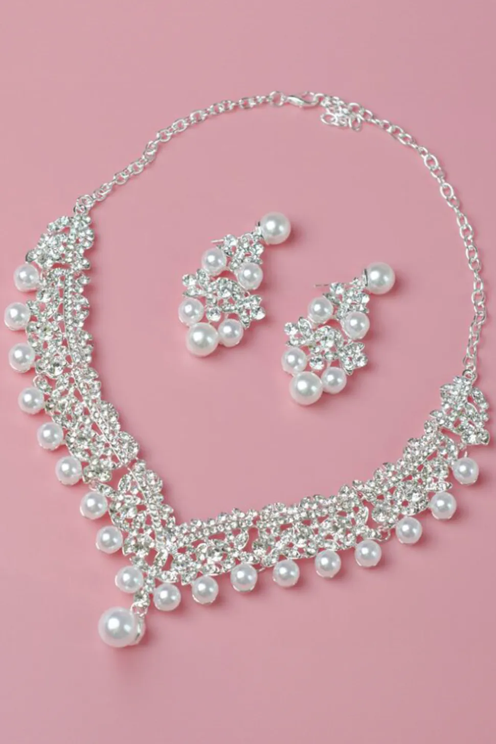 Pérola Rhinestone Pingente Colar Brincos Tiara Conjunto de joias