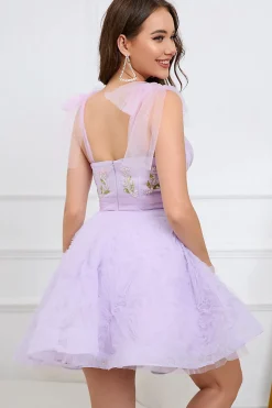Púrpura A Line Vestido Cocktail Sem Mangas