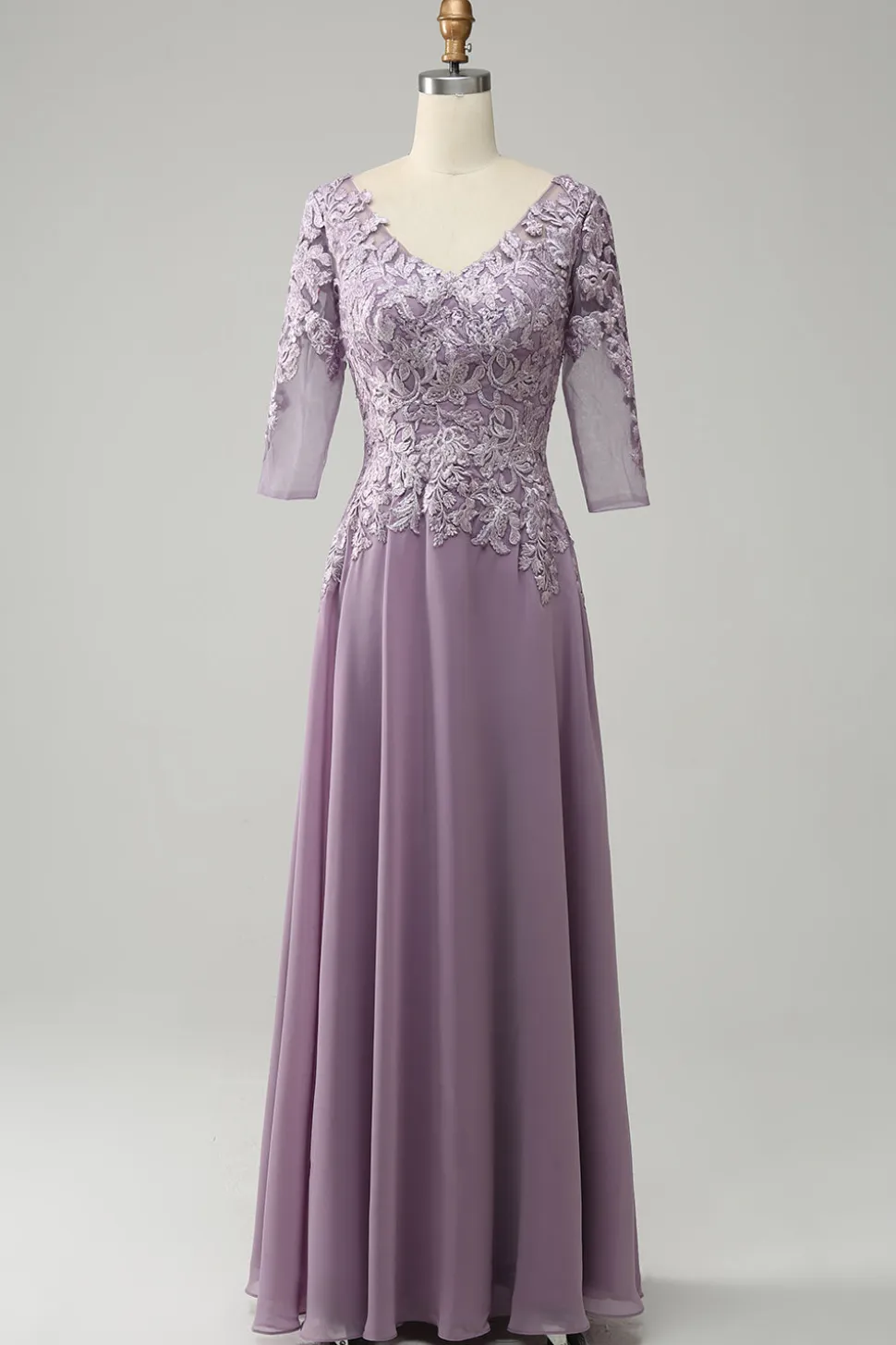 Púrpura Chiffon Vestido Mãe de Noiva com Renda