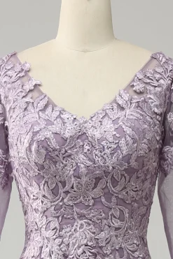 Púrpura Chiffon Vestido Mãe de Noiva com Renda