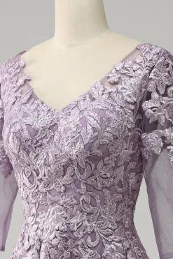 Púrpura Chiffon Vestido Mãe de Noiva com Renda