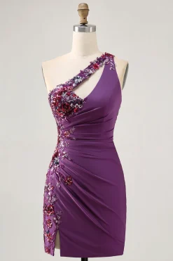 Púrpura Escura Um Ombroo Bodycon Mini Vestido Cocktail
