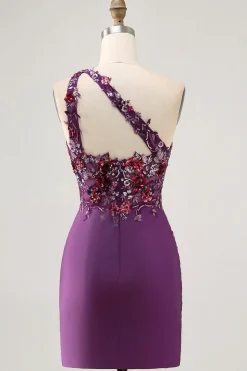 Púrpura Escura Um Ombroo Bodycon Mini Vestido Cocktail