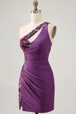 Púrpura Escura Um Ombroo Bodycon Mini Vestido Cocktail
