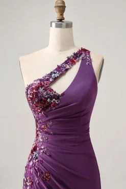 Púrpura Escura Um Ombroo Bodycon Mini Vestido Cocktail