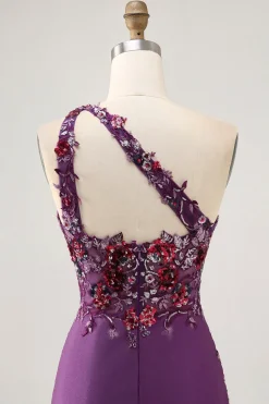 Púrpura Escura Um Ombroo Bodycon Mini Vestido Cocktail