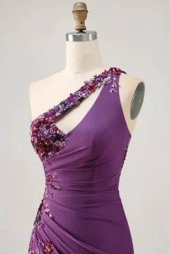 Púrpura Escura Um Ombroo Bodycon Mini Vestido Cocktail