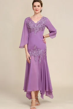 Púrpura Sereia Chiffon Vestido Mãe de Noiva