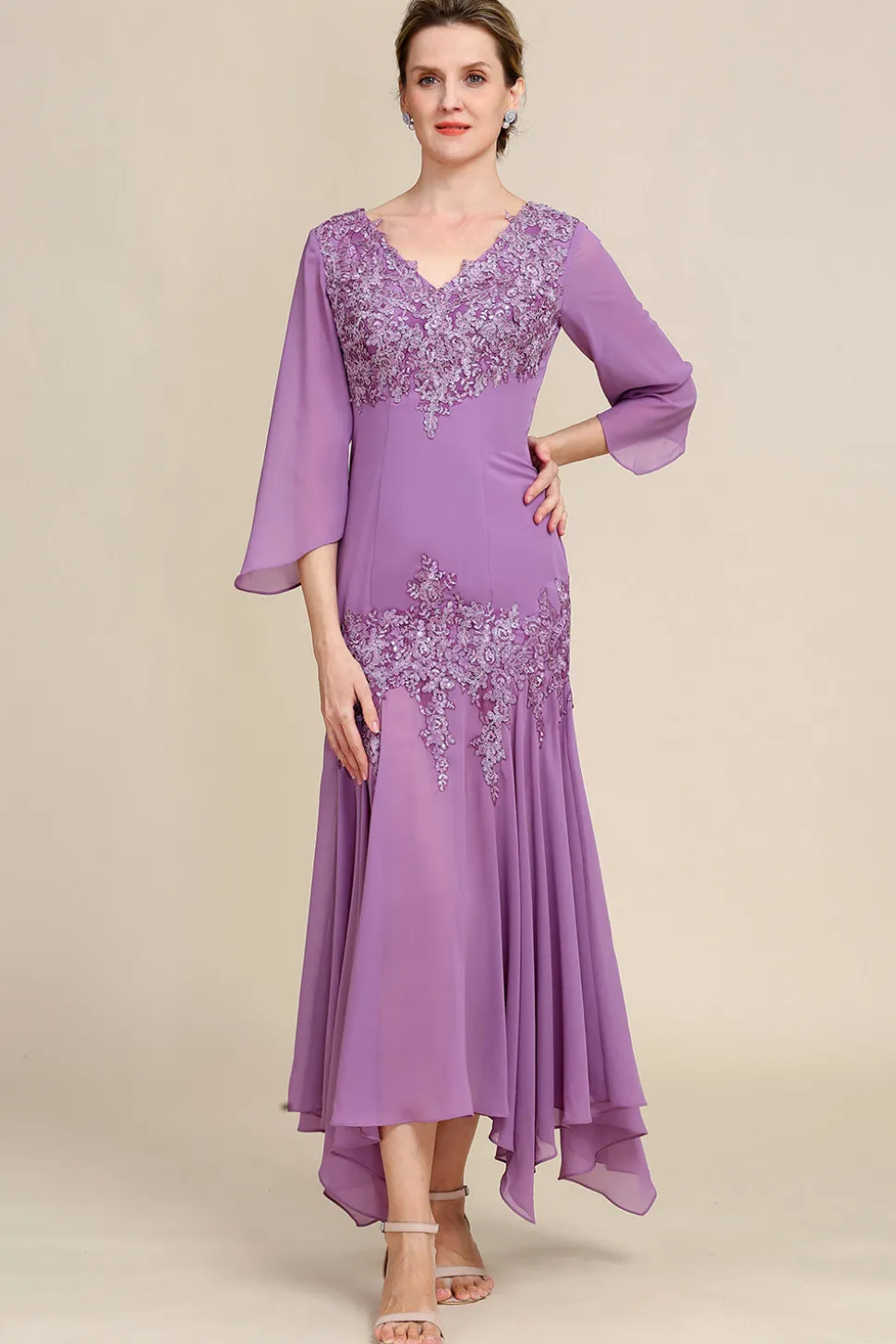 Púrpura Sereia Chiffon Vestido Mãe de Noiva