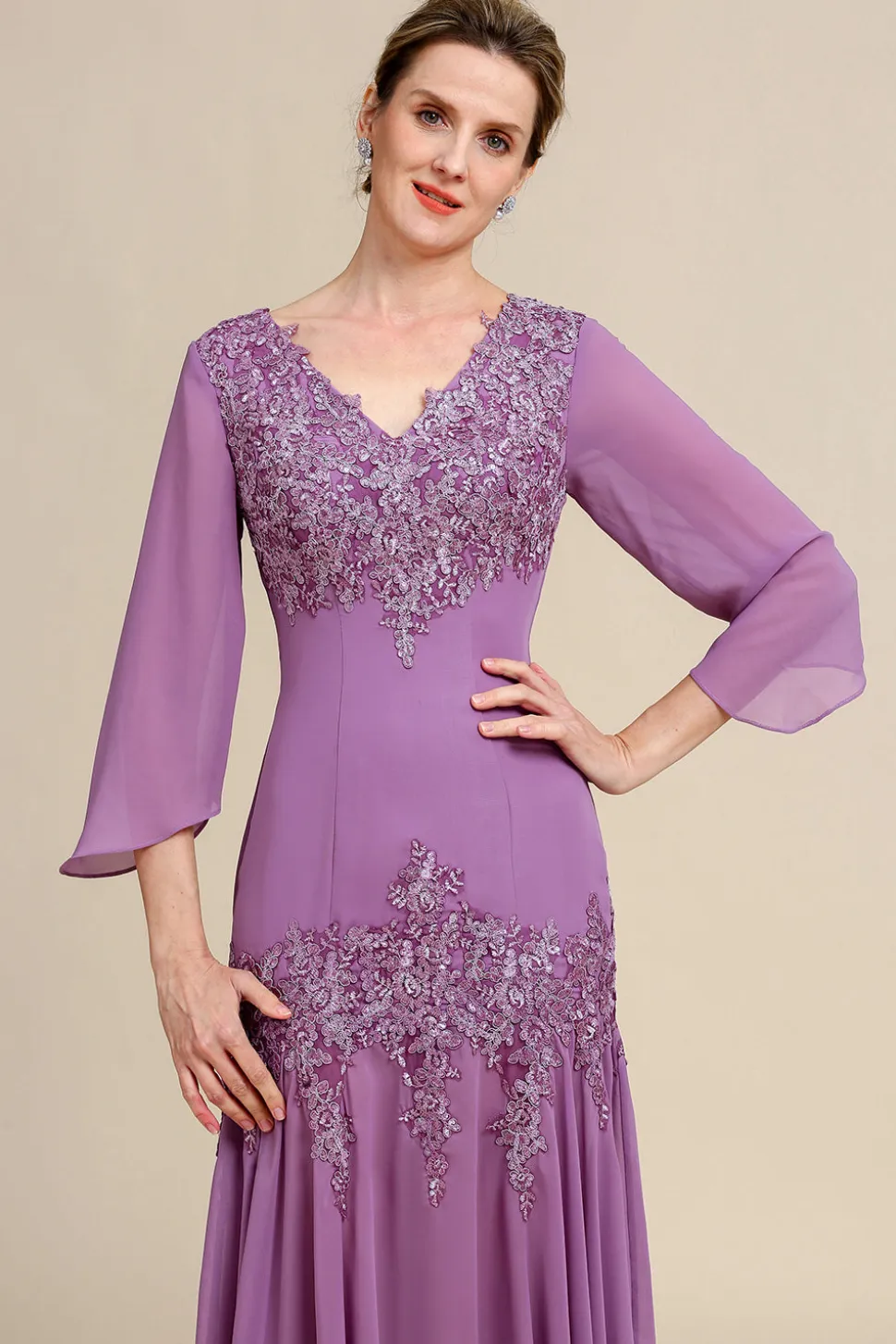 Púrpura Sereia Chiffon Vestido Mãe de Noiva