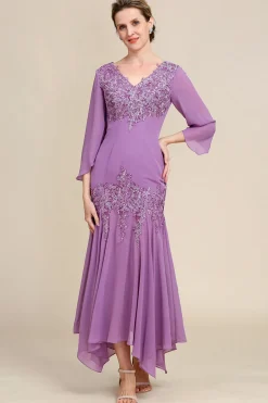 Púrpura Sereia Chiffon Vestido Mãe de Noiva