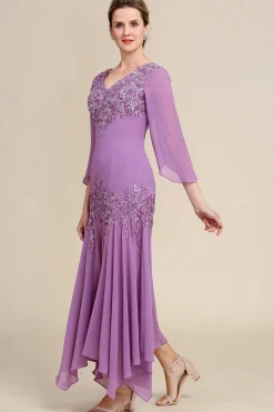 Púrpura Sereia Chiffon Vestido Mãe de Noiva