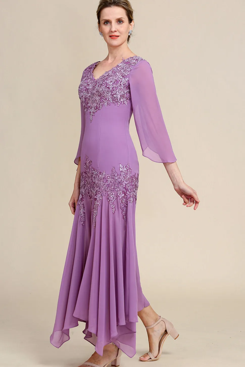 Púrpura Sereia Chiffon Vestido Mãe de Noiva