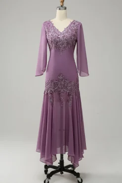 Púrpura Sereia Chiffon Vestido Mãe de Noiva