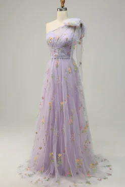 Púrpura Vestido de Festa Com Bordado
