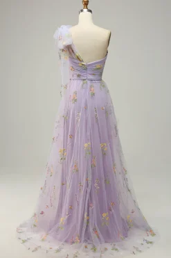 Púrpura Vestido de Festa Com Bordado