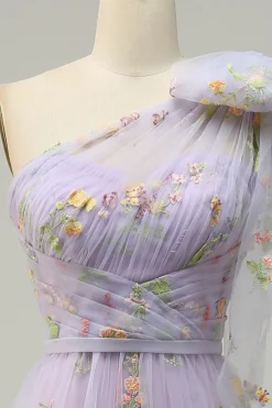 Púrpura Vestido de Festa Com Bordado