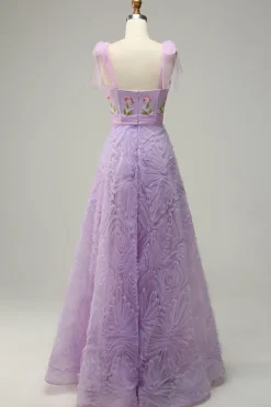 Púrpura Vestido de Festa Com Bordado