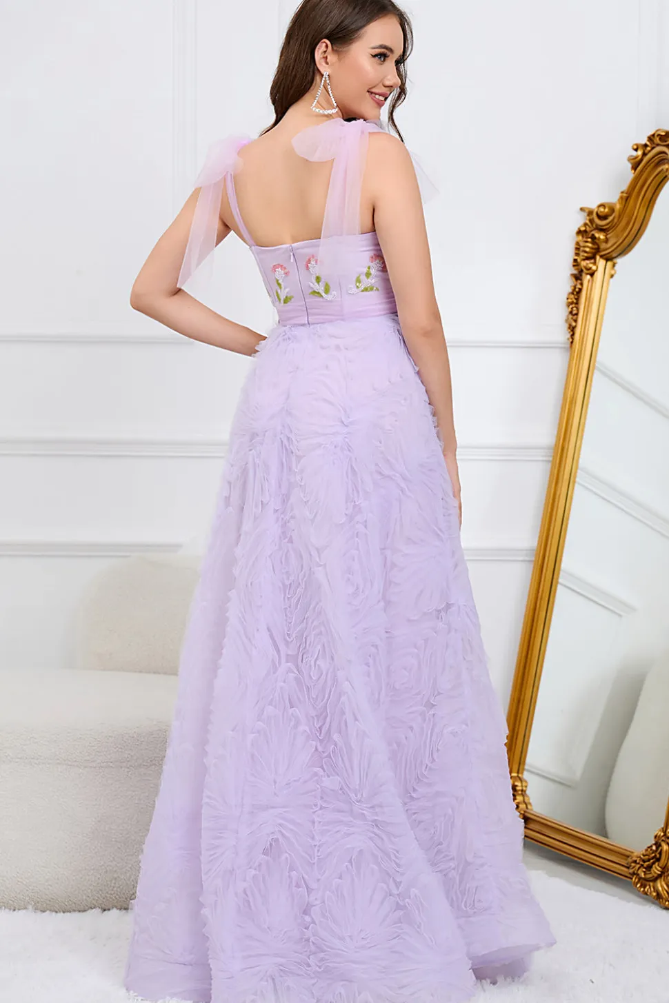 Púrpura Vestido de Festa Com Bordado