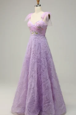 Púrpura Vestido de Festa Com Bordado