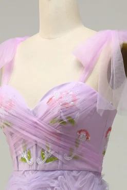 Púrpura Vestido de Festa Com Bordado