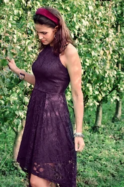 Púrpura Vestido de Renda Midi