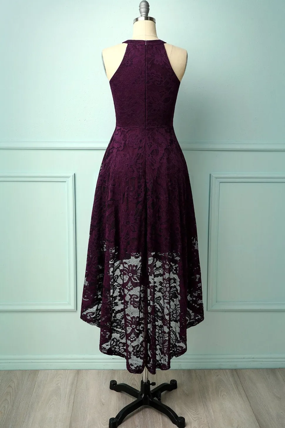 Púrpura Vestido de Renda Midi