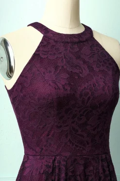 Púrpura Vestido de Renda Midi