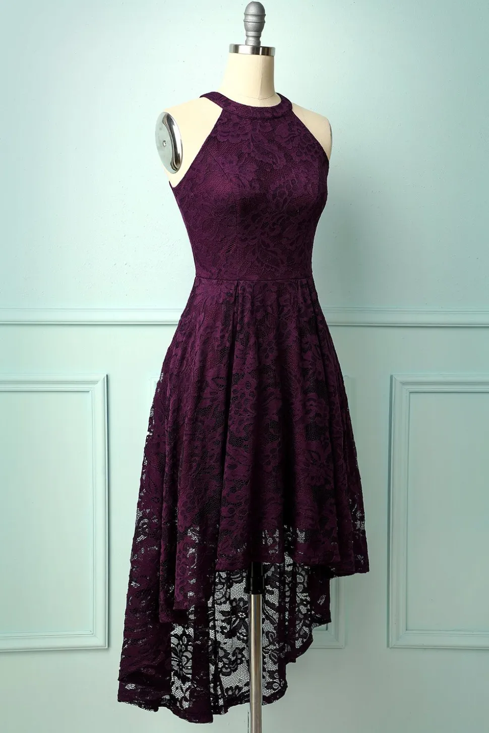Púrpura Vestido de Renda Midi