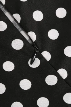 Puff Mangas Polka Dots Preto Uma Linha Vestido Feminino