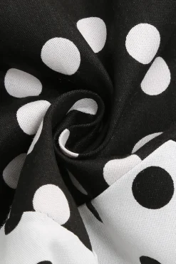 Puff Mangas Polka Dots Preto Uma Linha Vestido Feminino