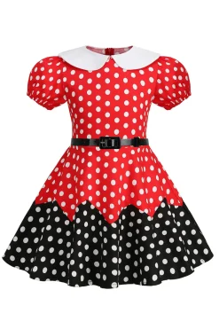 Puff Mangas Polka Dots Preto Uma Linha Vestido Feminino