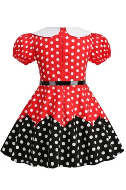 Puff Mangas Polka Dots Preto Uma Linha Vestido Feminino